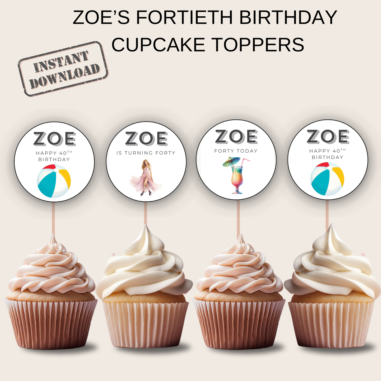 40th Birthday Cupcake Toppers Woman