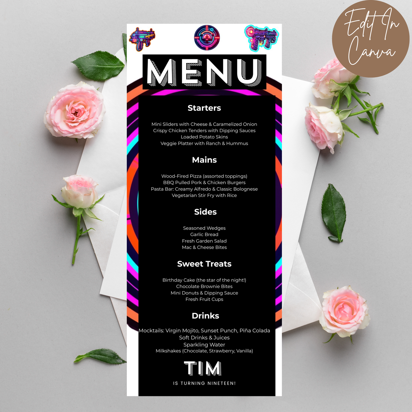19th Birthday Menu Male