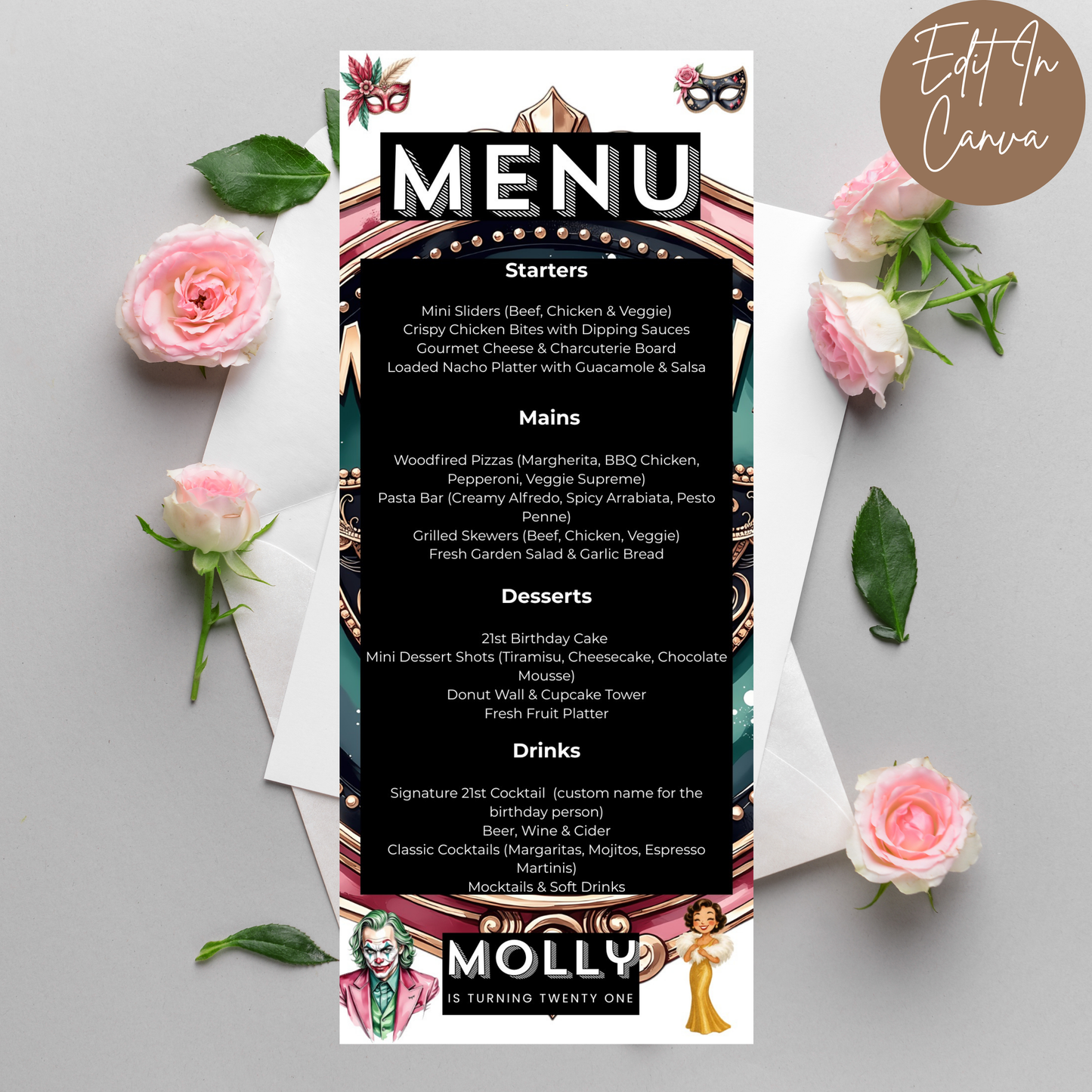 21st Birthday Menu Female