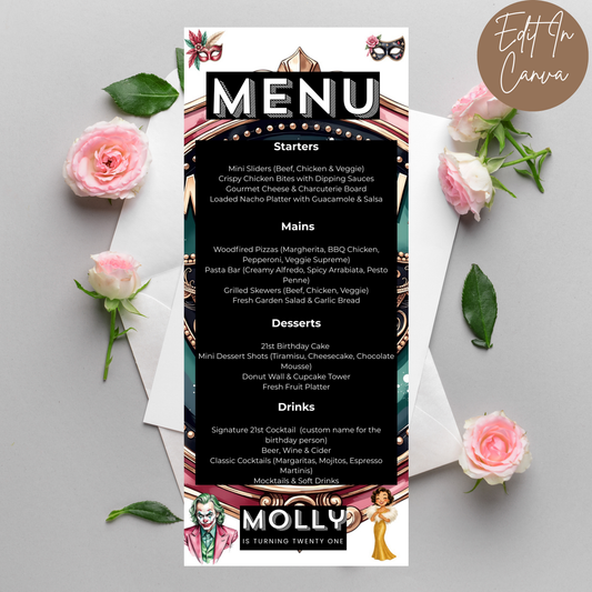 21st Birthday Menu Female