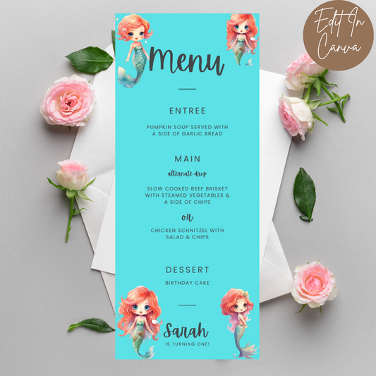 1st Birthday Menu