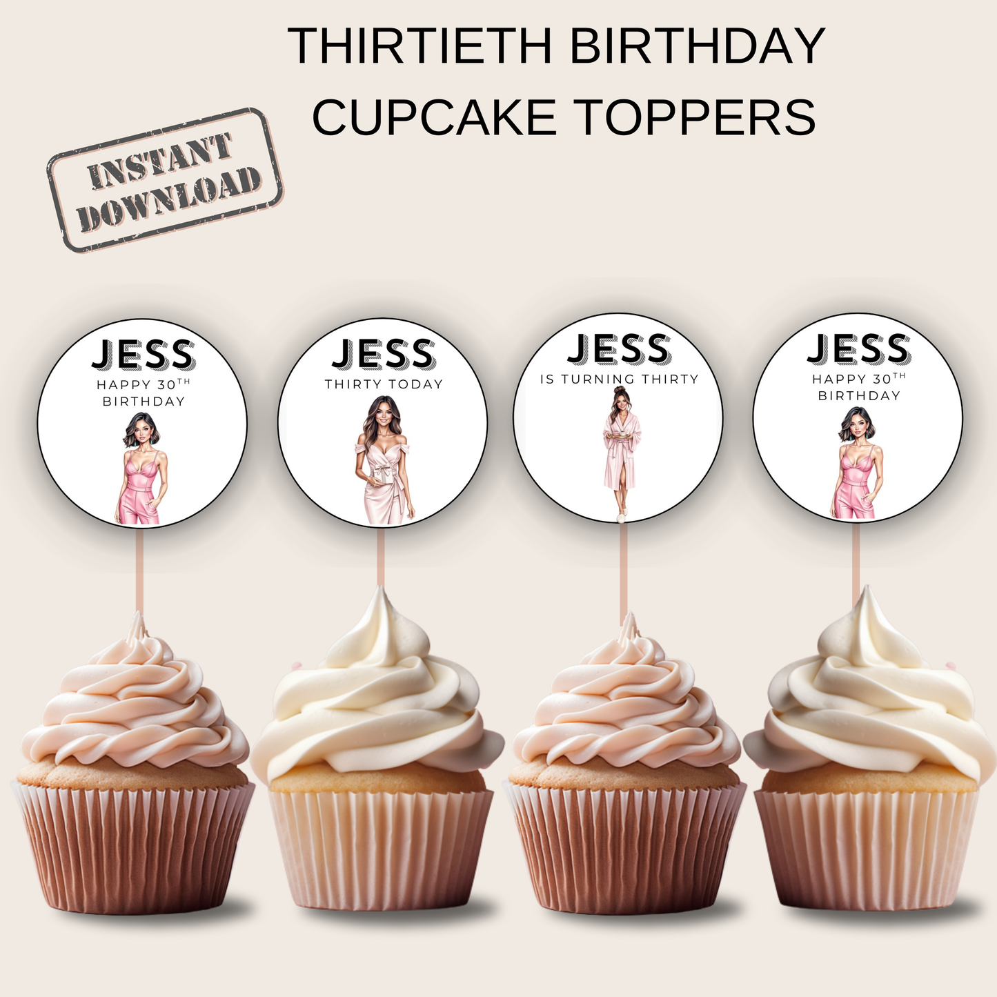 30th Birthday Cupcake Toppers Woman