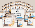 Collection of wedding gift ideas guides on various devices with a soft light background.