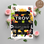Colorful paintball experience invitation card with flowers on a gray background