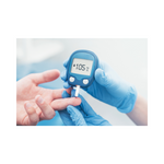 A person with diabetes managing blood sugar levels by holding a blood glucose meter against their finger.