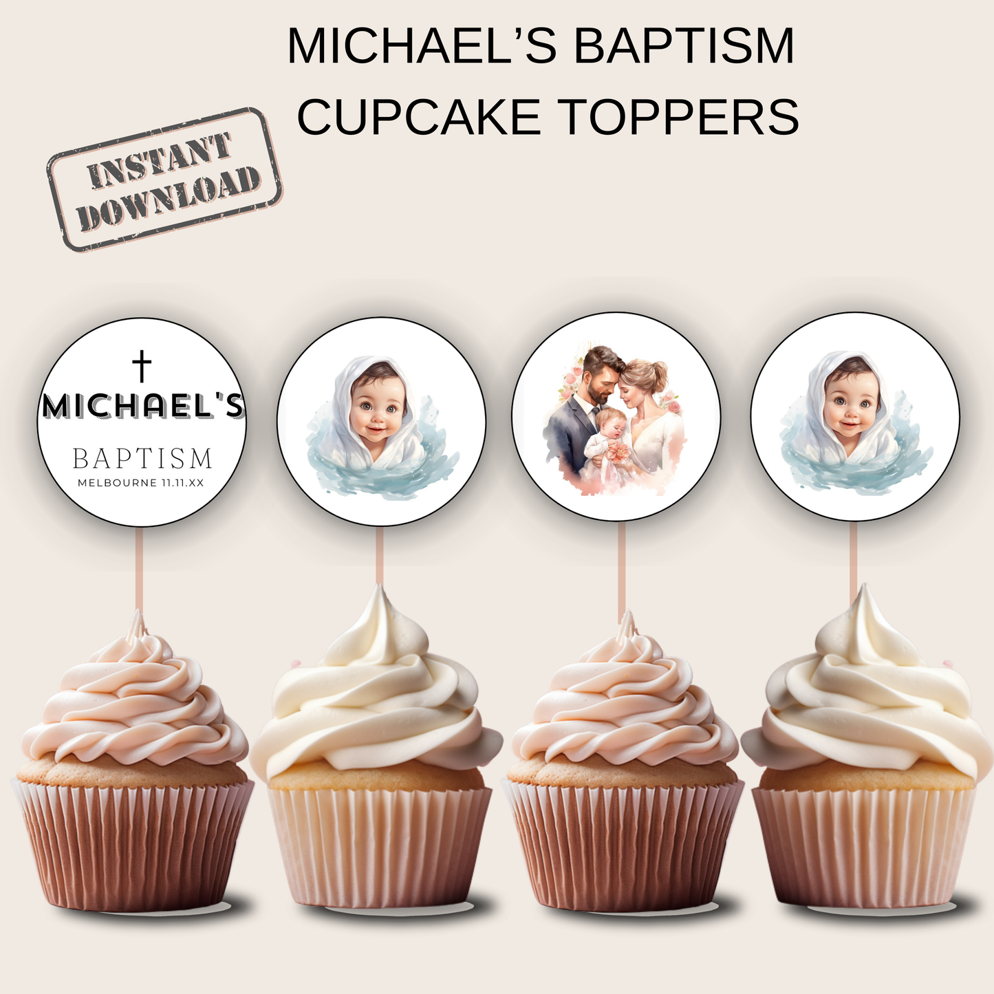 Baptism Cupcake Topper Boy