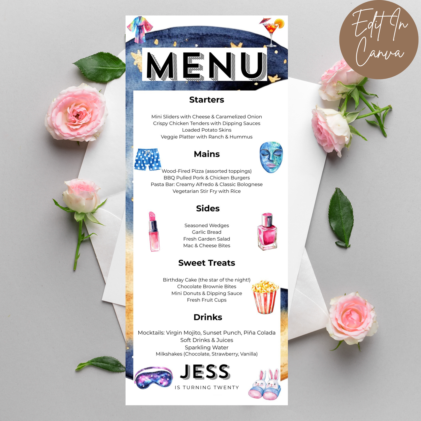 20th Birthday Menu Female