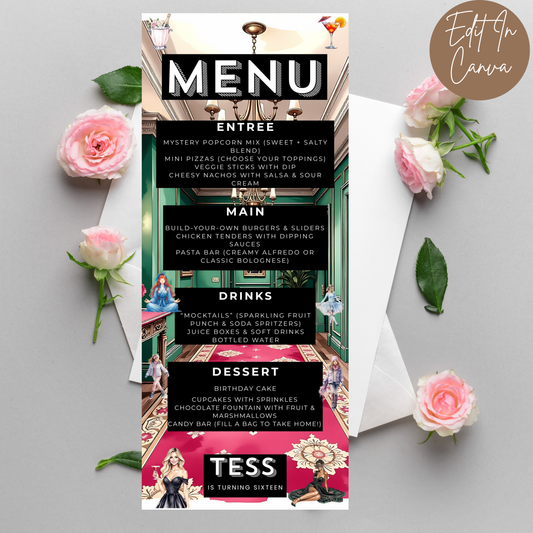 16th Birthday Menu