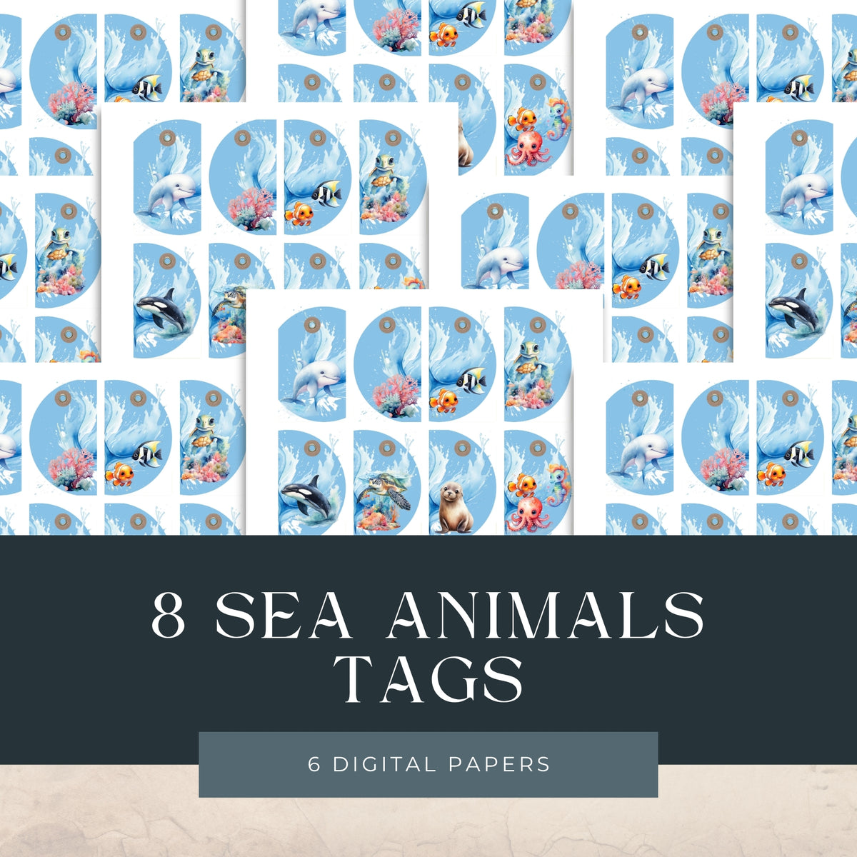 Eight Sea Animal Tags