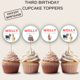 3rd Birthday Cupcake Toppers Girl