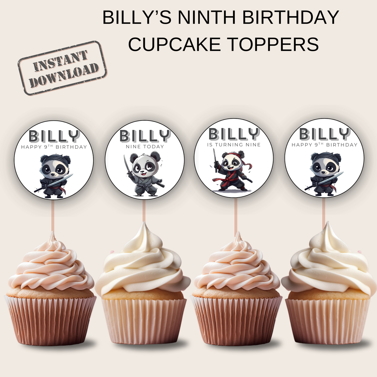 9th Birthday Cupcake Toppers Boy