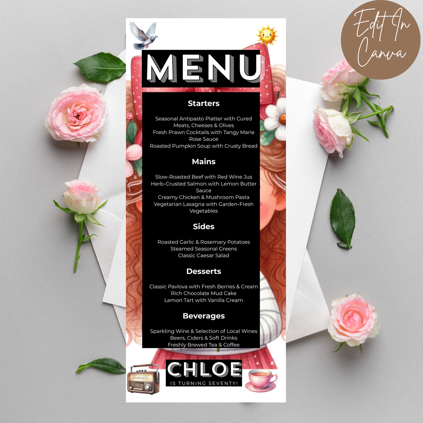 70th Birthday Menu Female