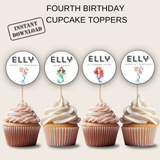 4th Birthday Party Cupcake Toppers Girl