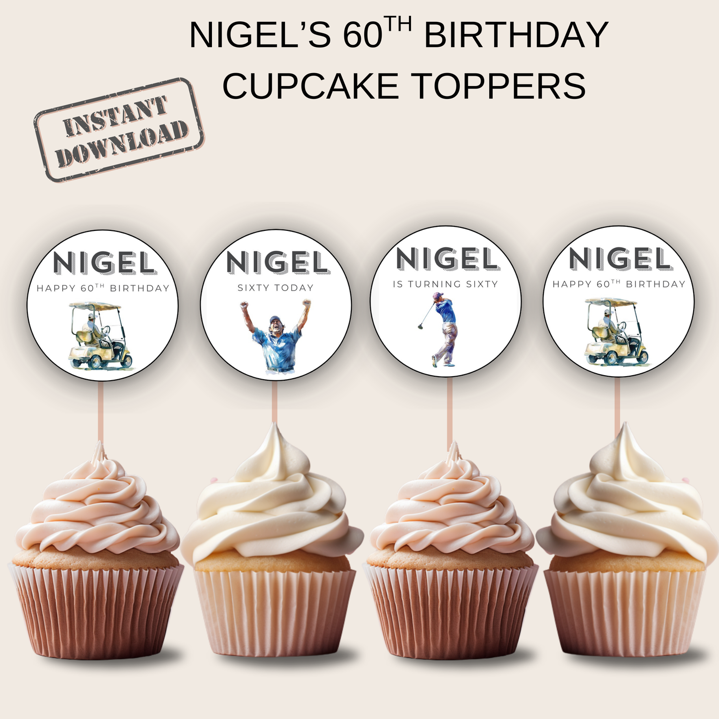 60th Birthday Cupcake Toppers Man