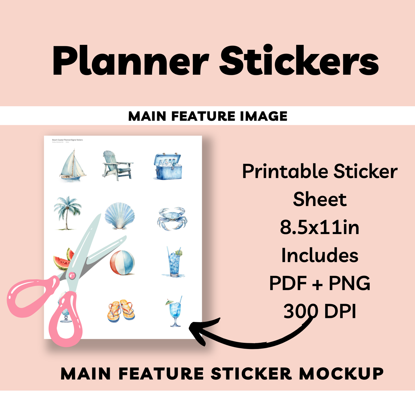 Beach Coastal Themed Digital Stickers