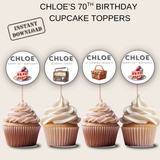 70th Birthday Cupcake Toppers Girl