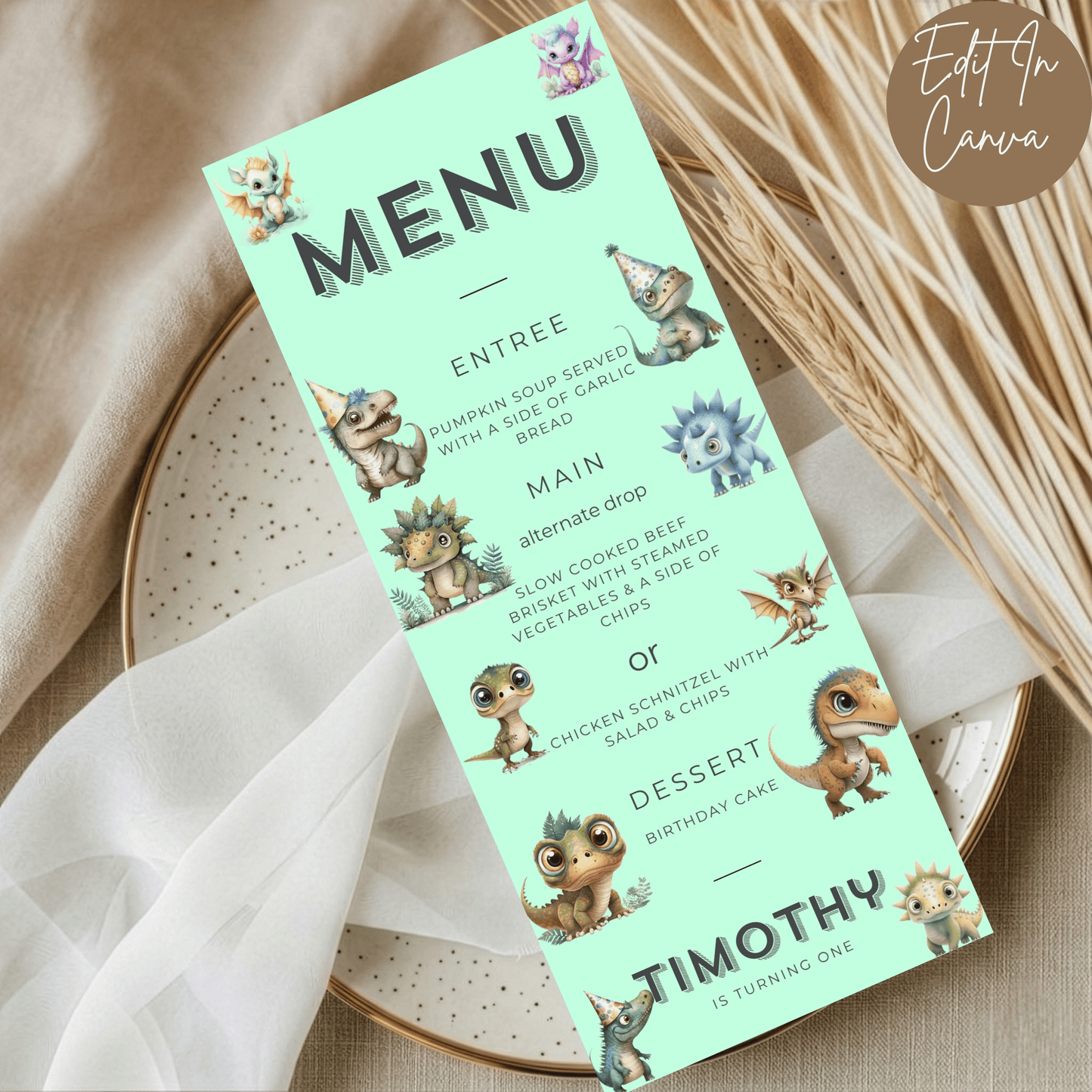 1st Birthday Male Menu