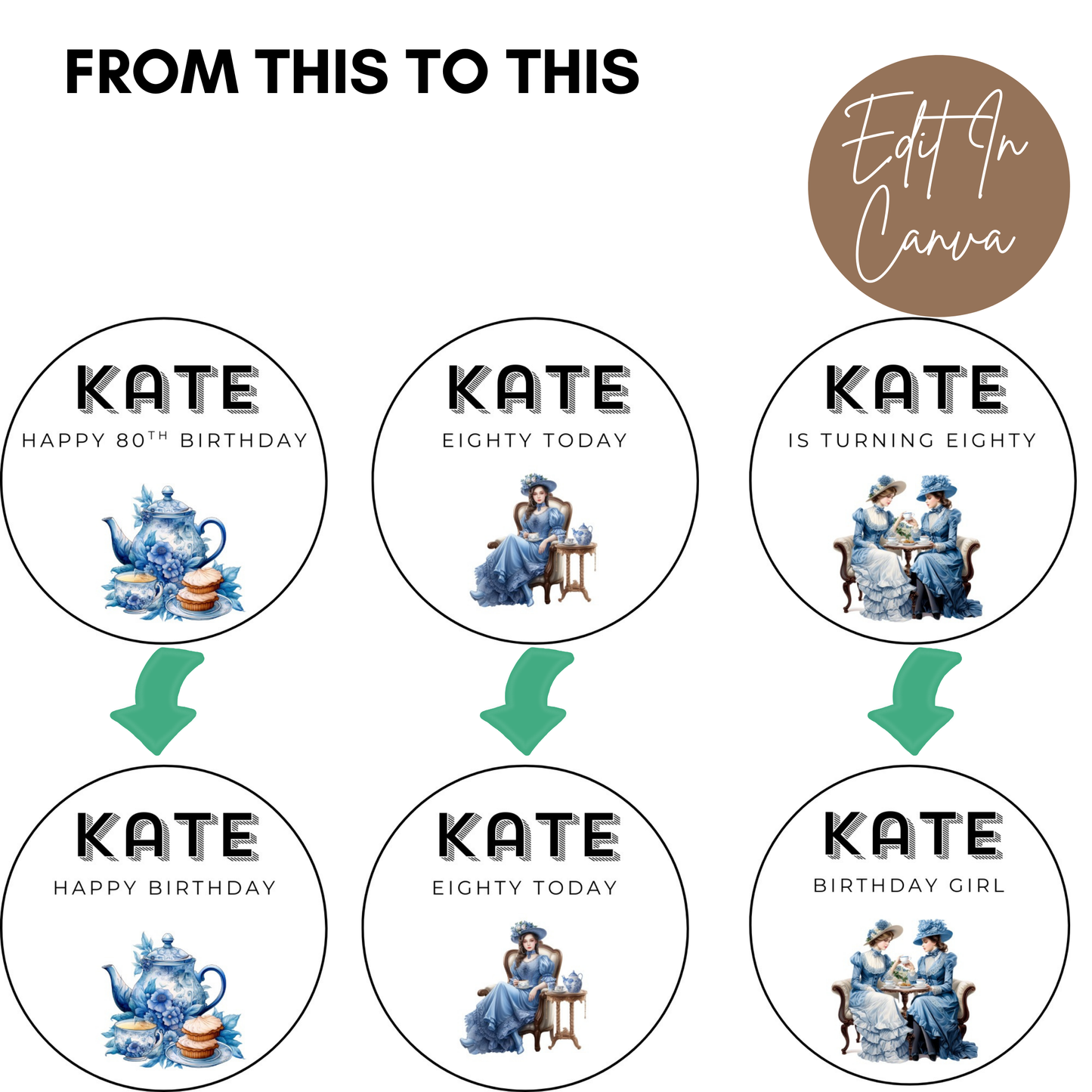 80th Birthday Cupcake Toppers Girl