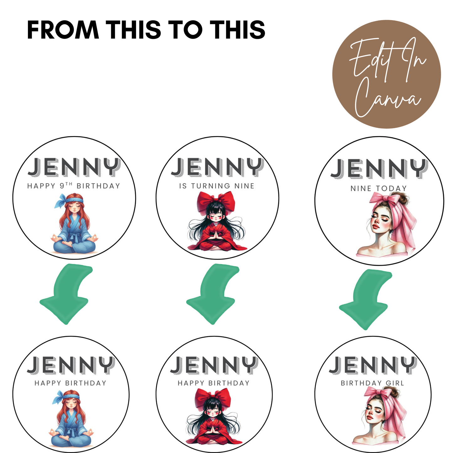 9th Birthday Cupcake Toppers Girl