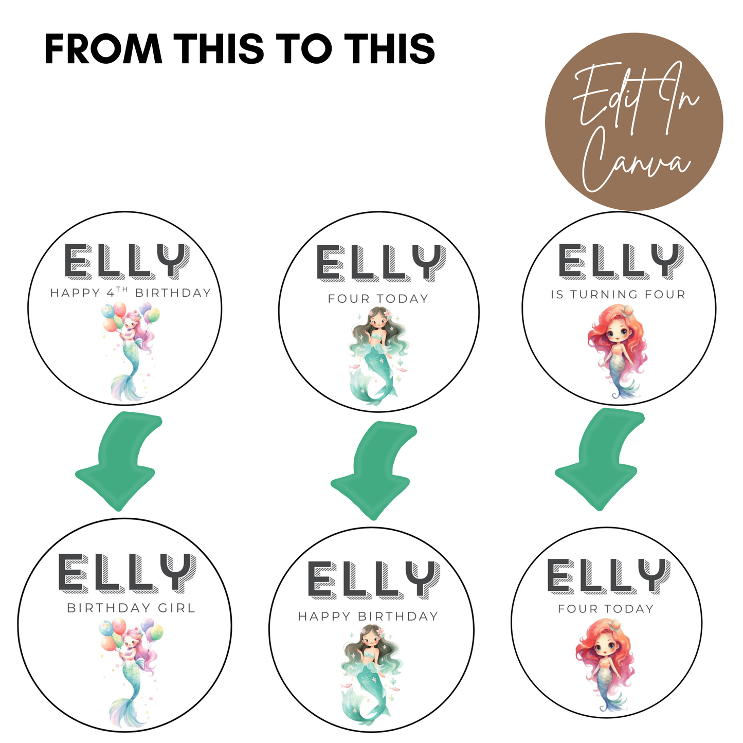 4th Birthday Party Cupcake Toppers Girl
