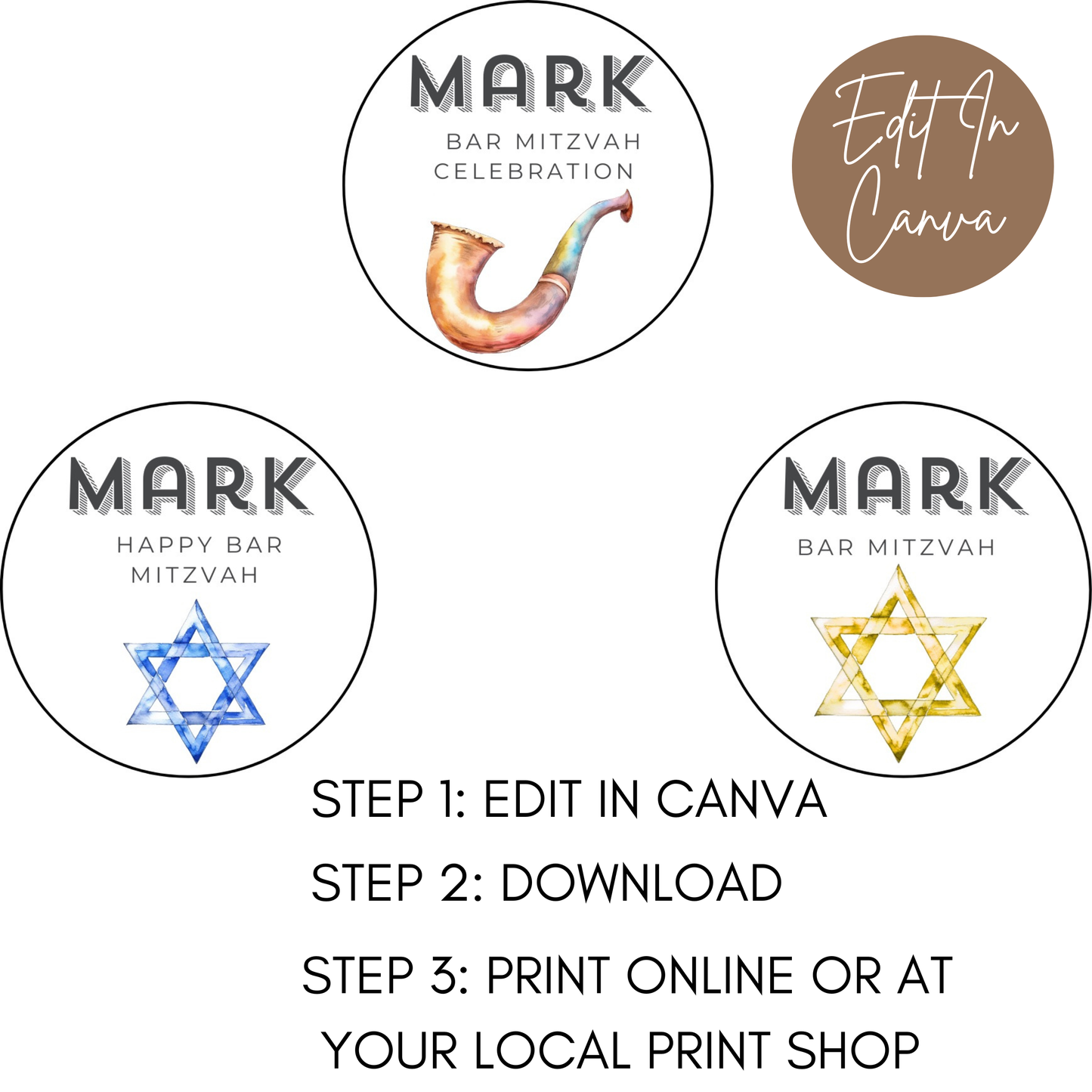 Bar Mitzvah Cupcake Toppers