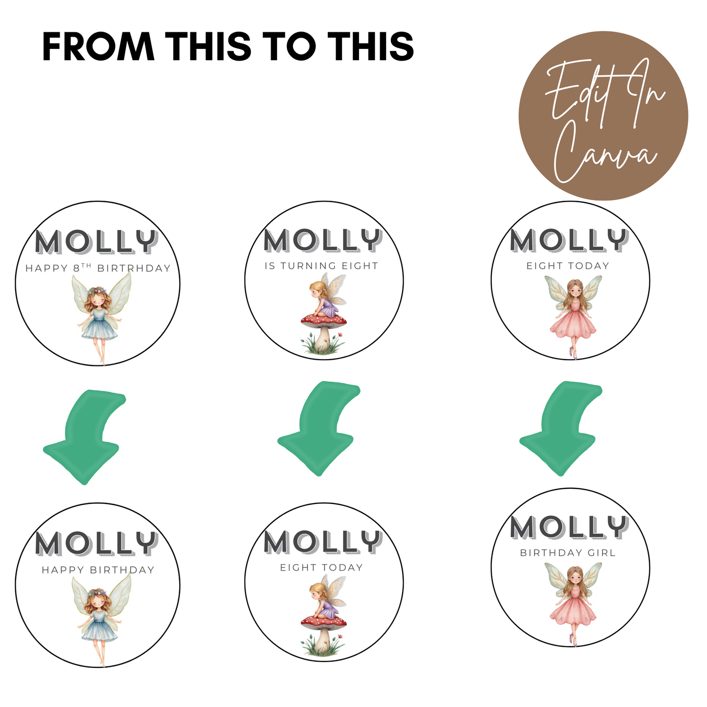 8th Birthday Cupcake Toppers Girl