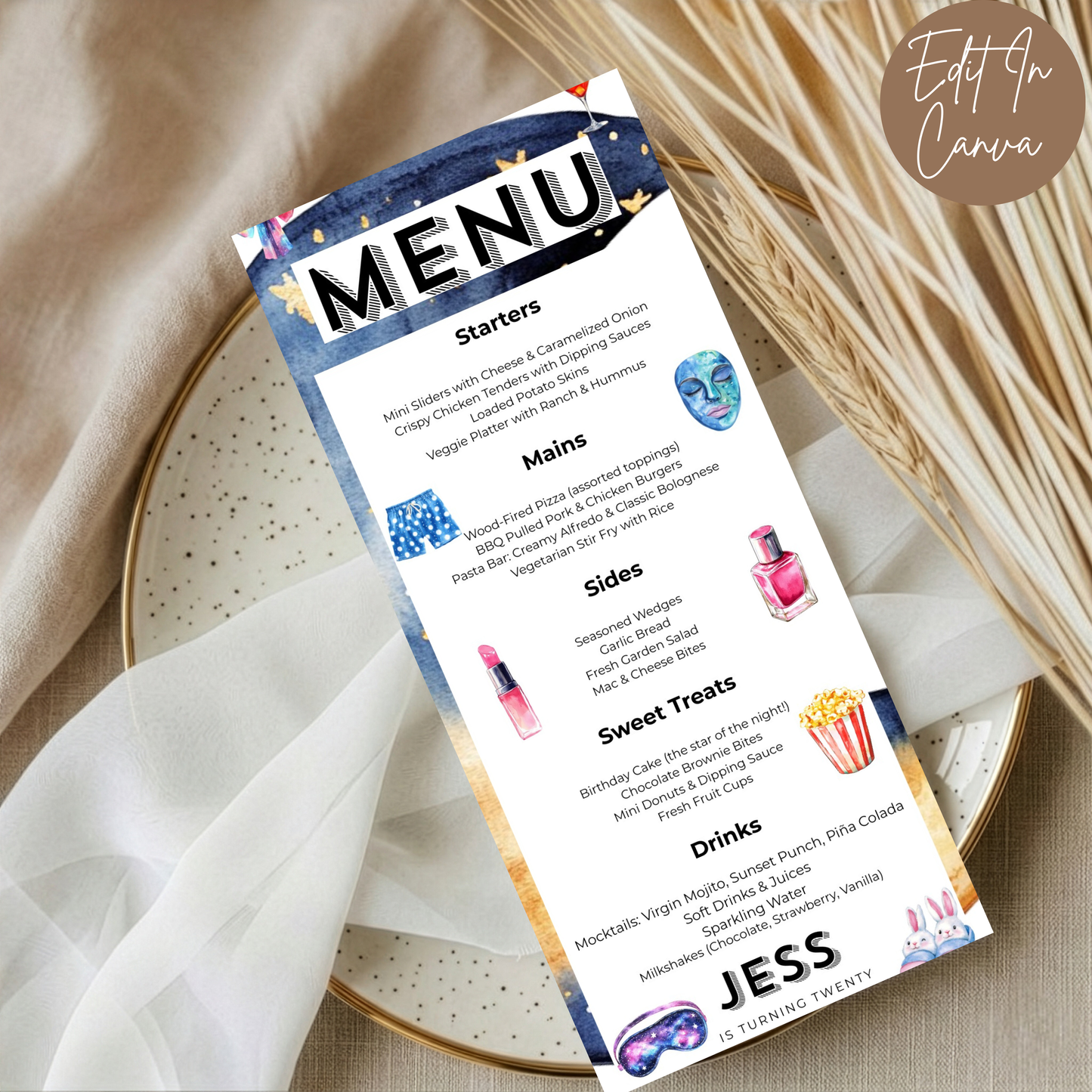 20th Birthday Menu Female