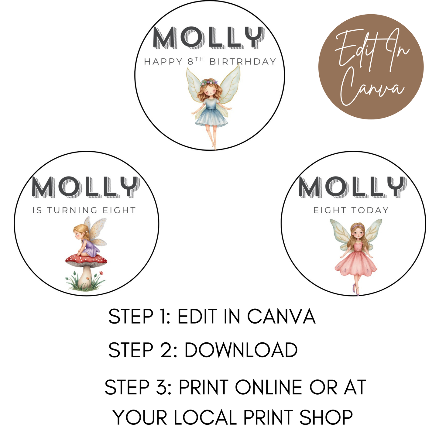 8th Birthday Cupcake Toppers Girl