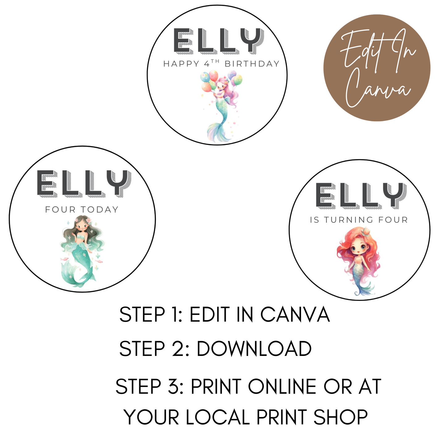 4th Birthday Party Cupcake Toppers Girl