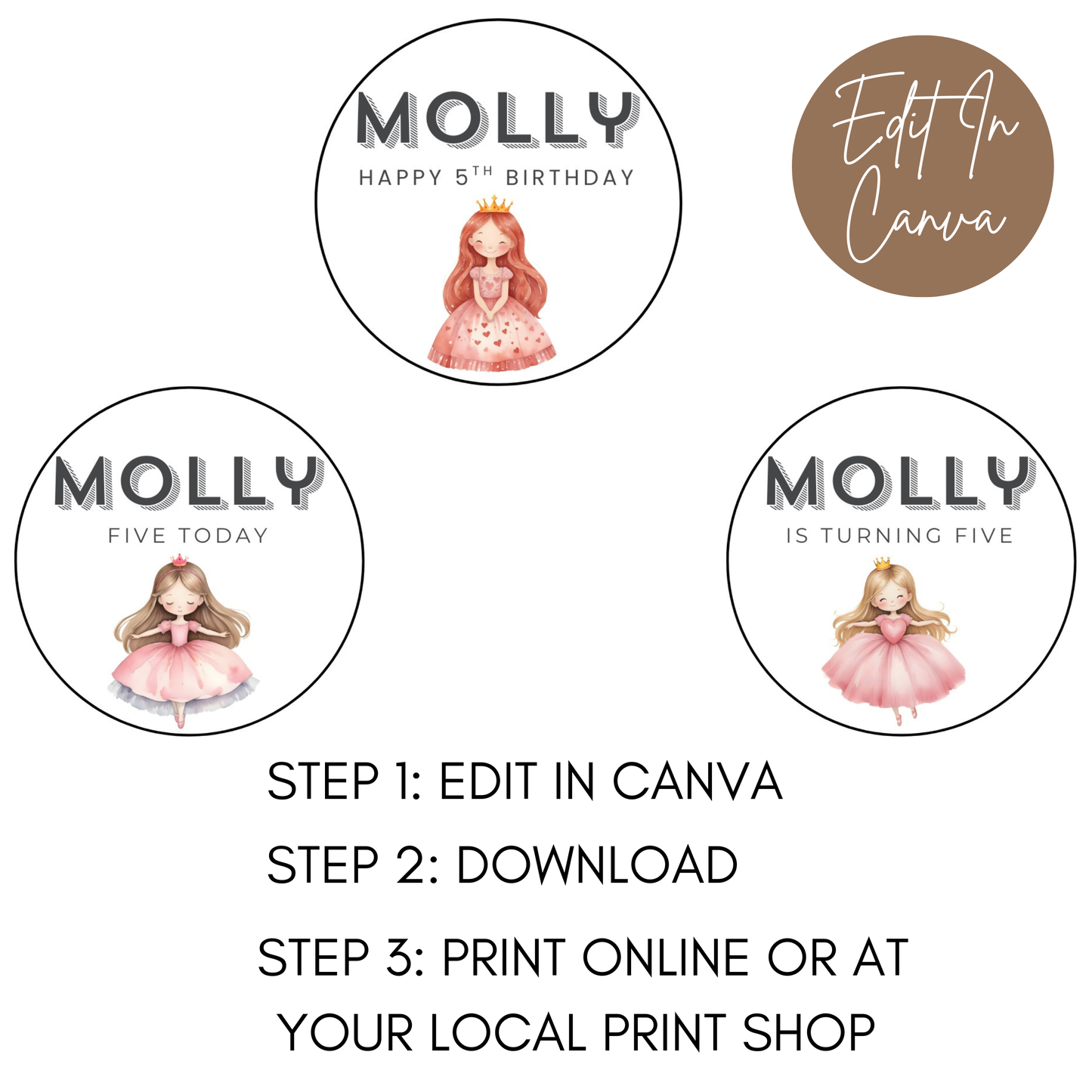 5th Birthday Cupcake Toppers Girl
