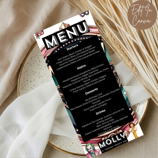 21st Birthday Menu Female