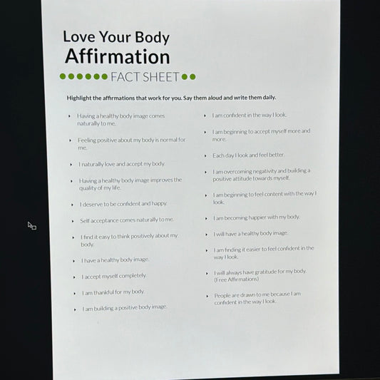 Love Your Body Affirmation Fact Sheet