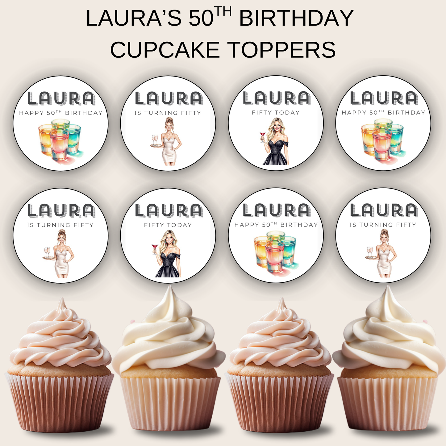 50th Birthday Cupcake Toppers Woman