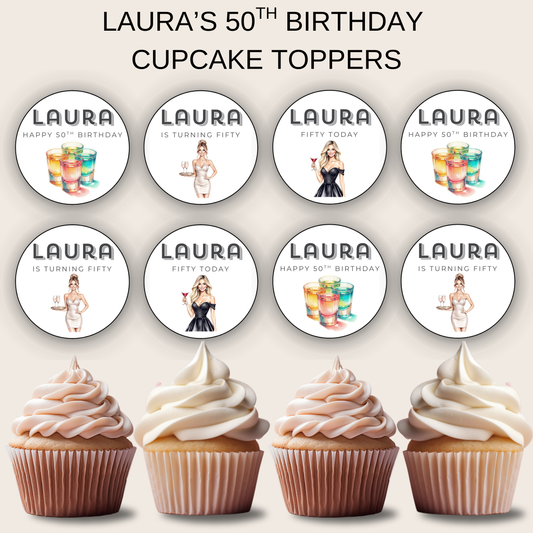 50th Birthday Cupcake Toppers Woman