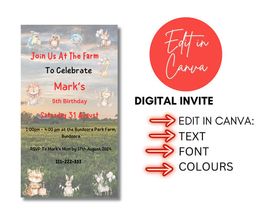 Boys Farm Birthday Invite Print and Download