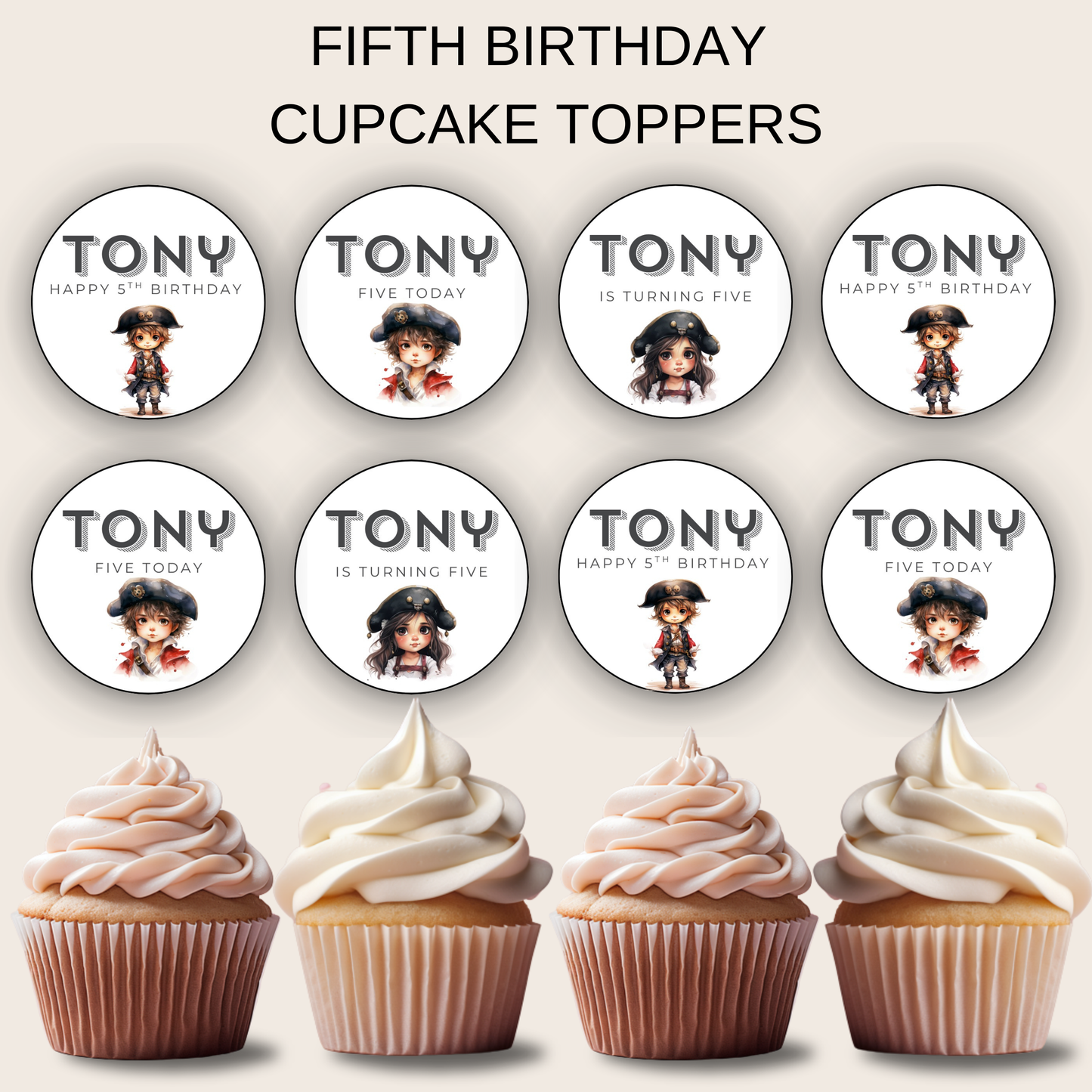 5th Birthday Cupcake Toppers Boy