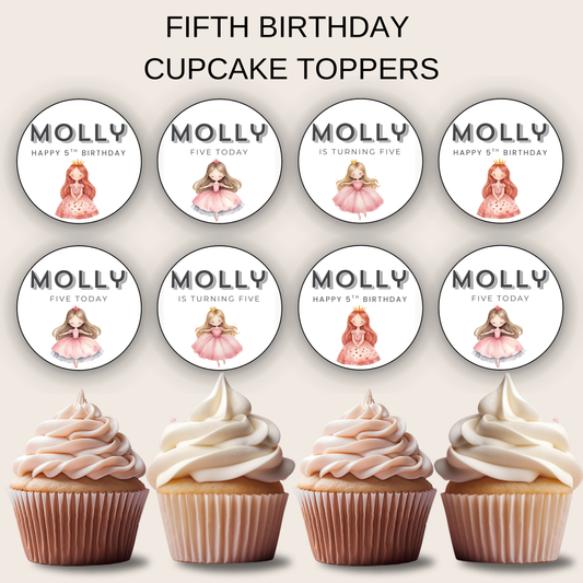 5th Birthday Cupcake Toppers Girl