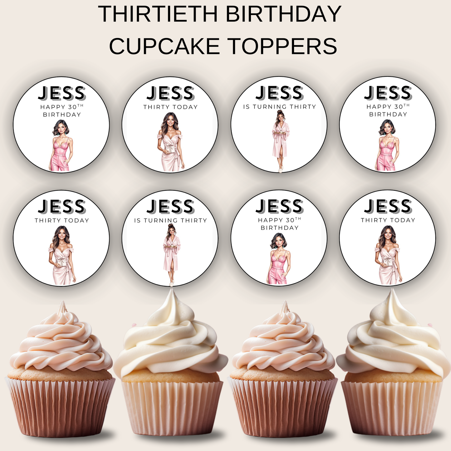 30th Birthday Cupcake Toppers Woman