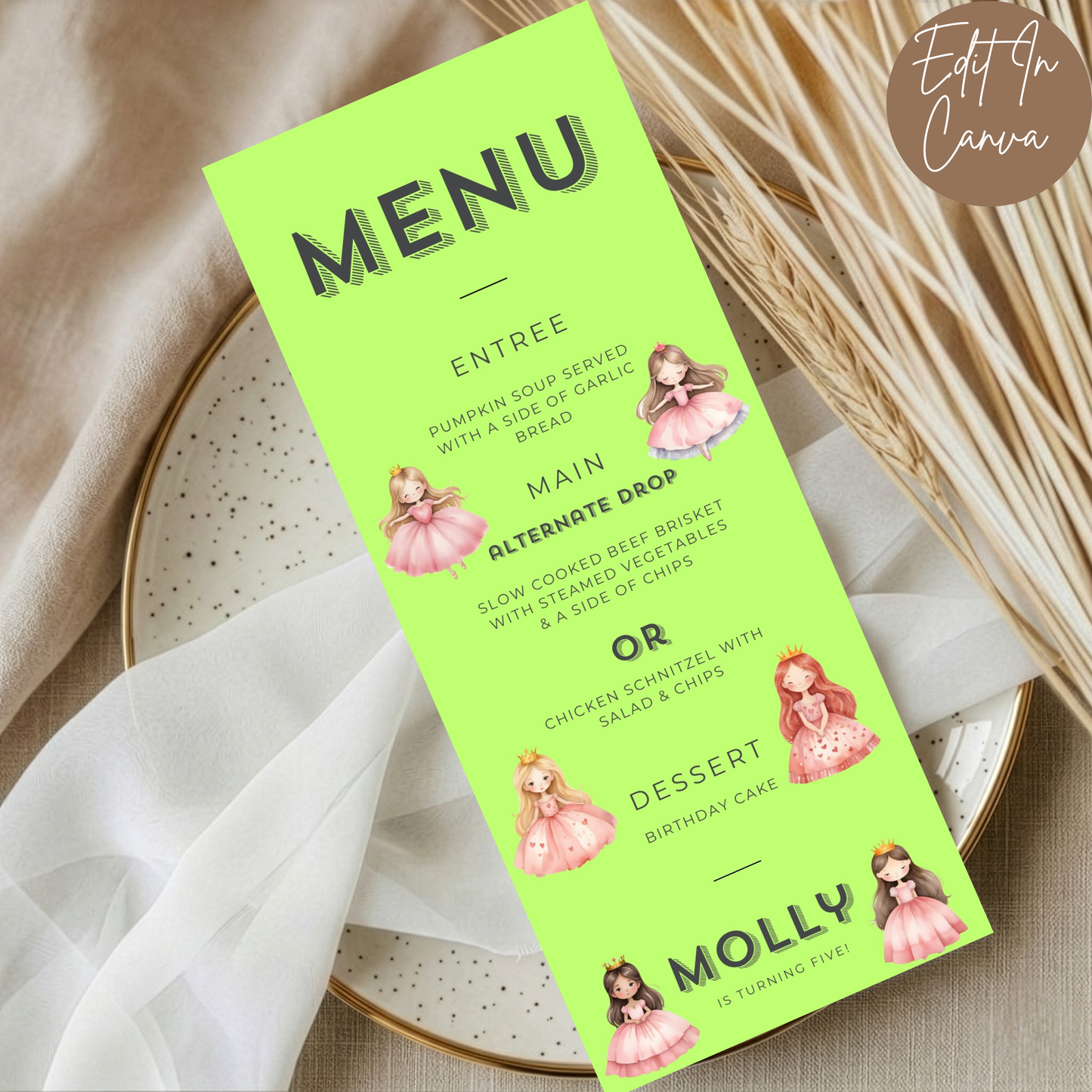 5th Birthday Menu Female