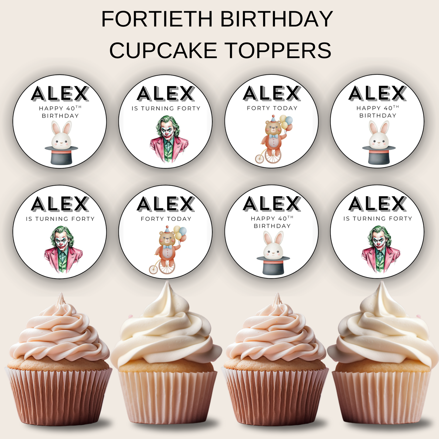 40th Birthday Cupcake Toppers Man
