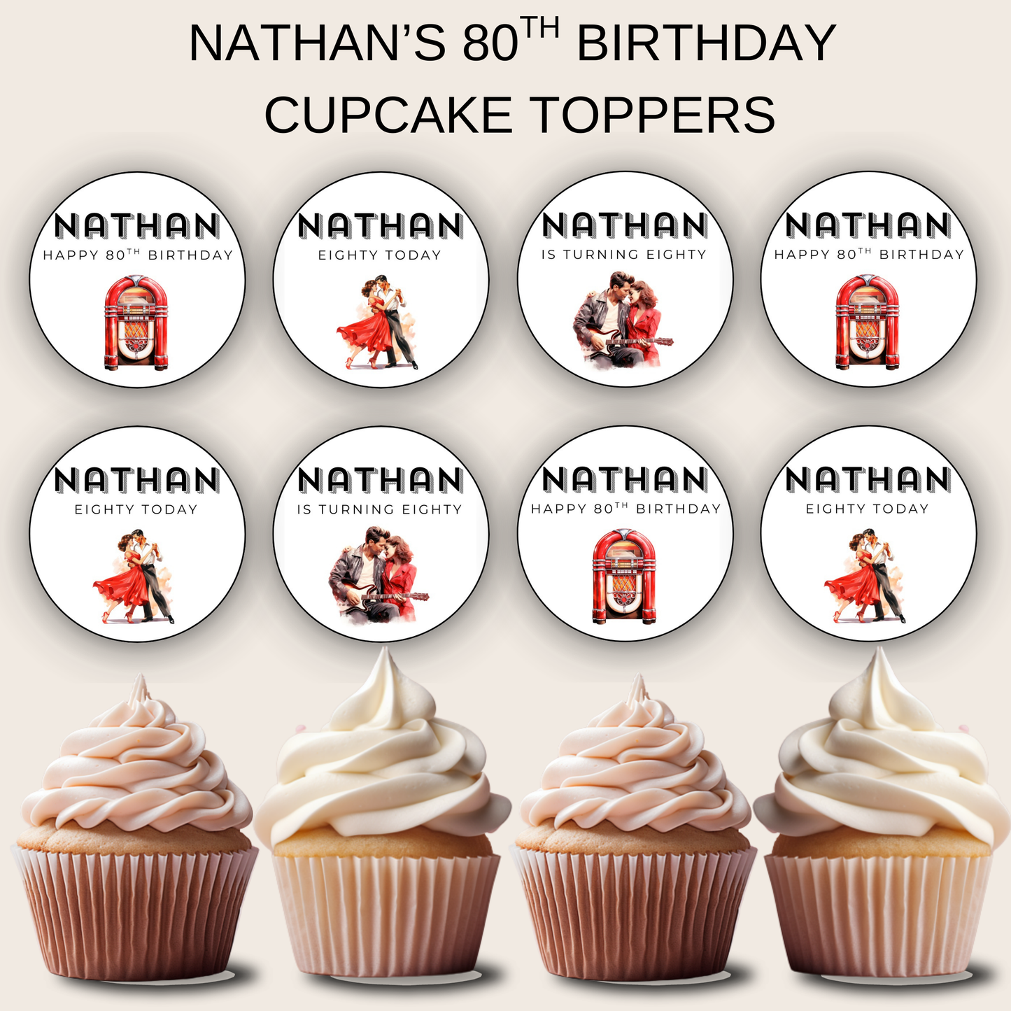 80th Birthday Cupcake Toppers Man