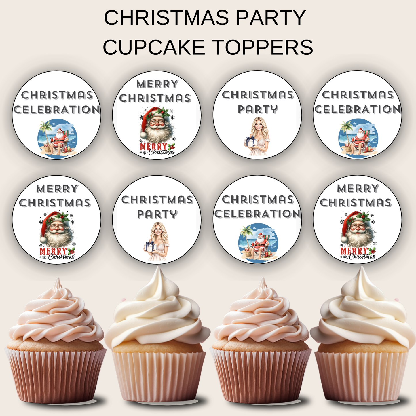 Christmas Party Cupcake Toppers