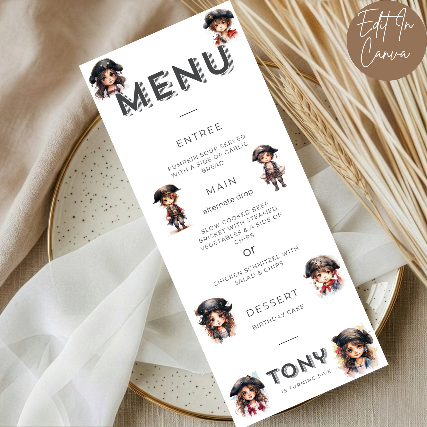 5th Birthday Menu