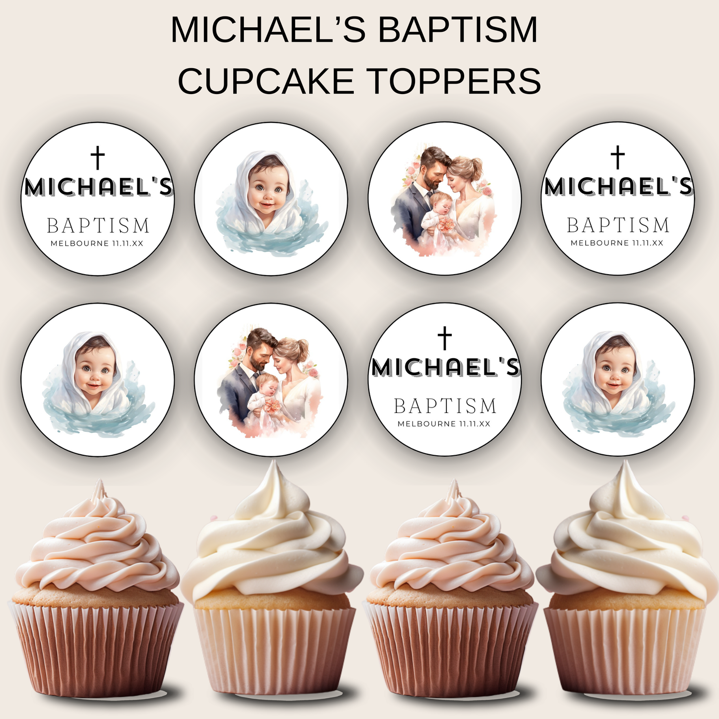 Baptism Cupcake Topper Boy