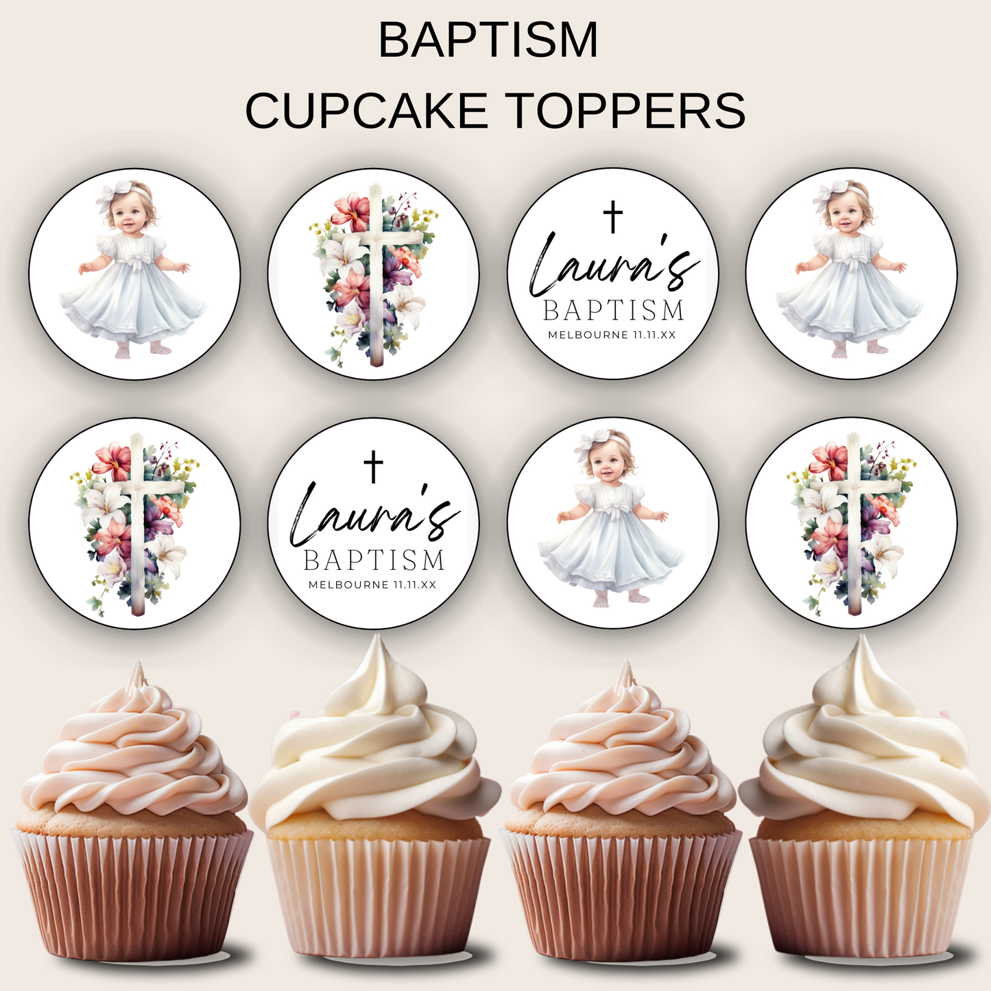 Baptism Cupcake Toppers