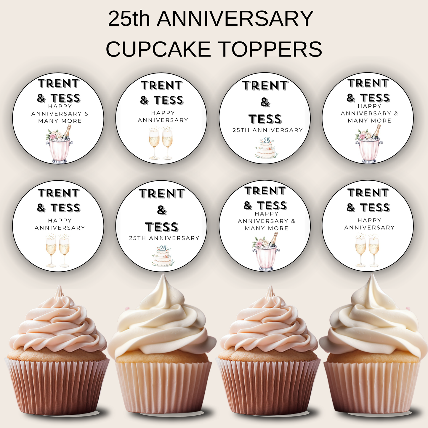 25th Anniversary Cupcake Toppers