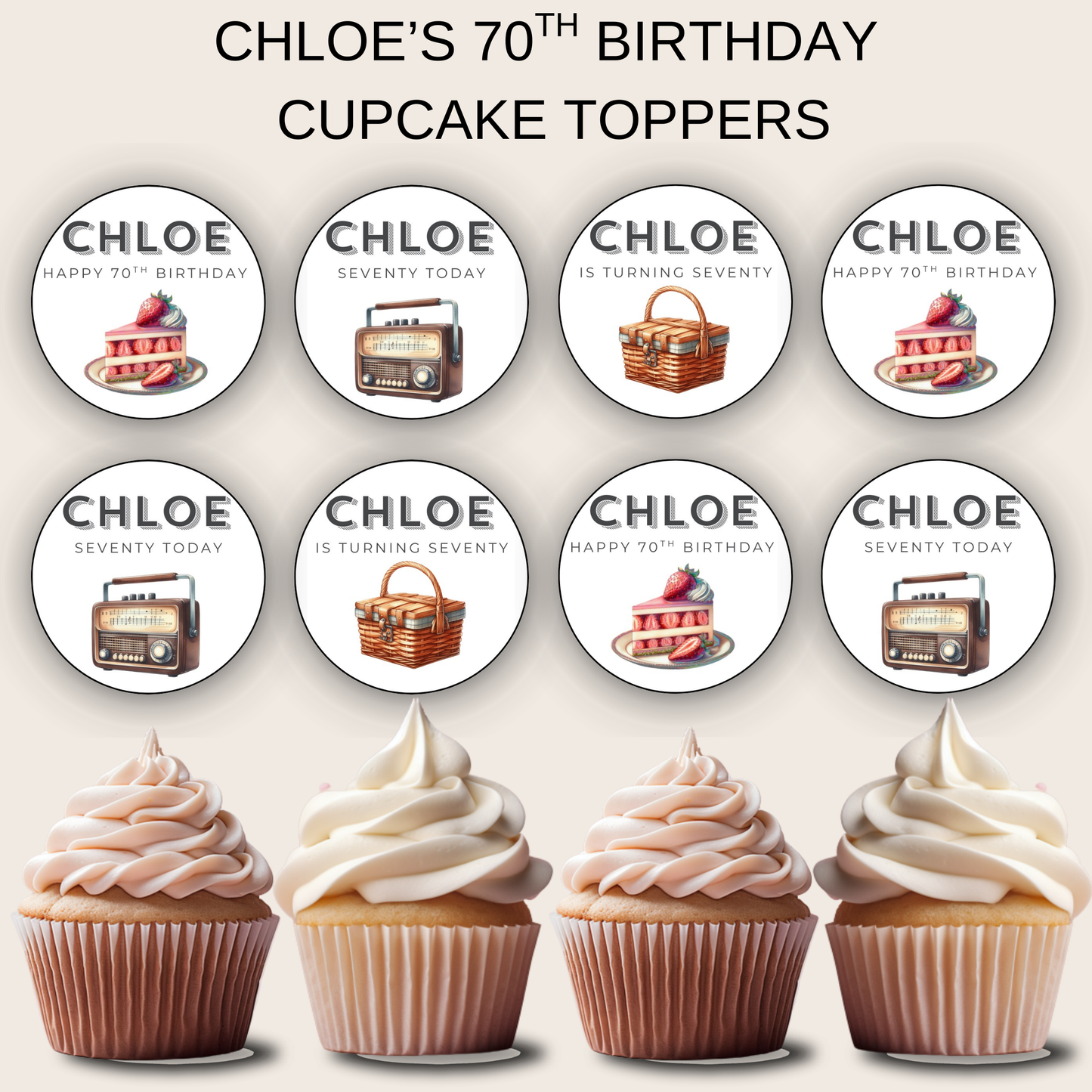 70th Birthday Cupcake Toppers Girl
