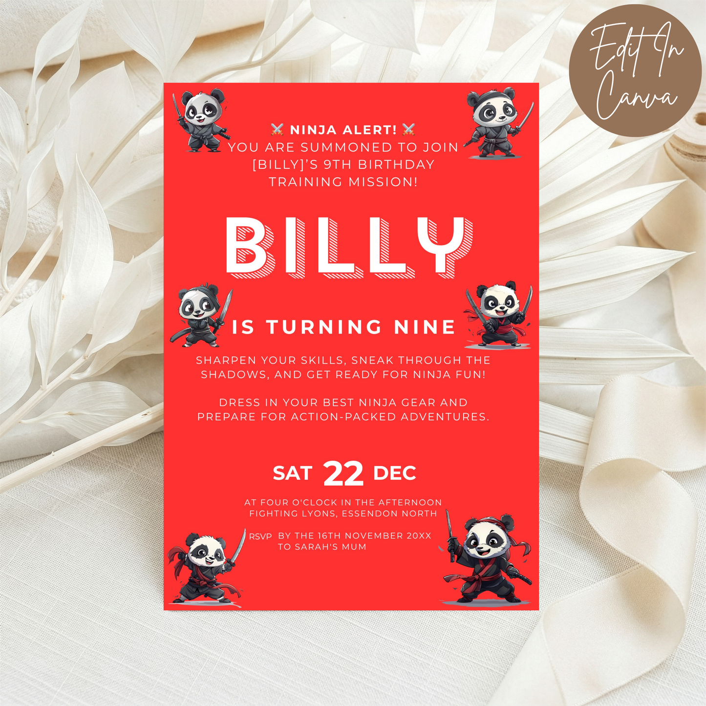 9th Birthday Invitation