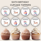 6th Birthday Party Cupcake Toppers Girl
