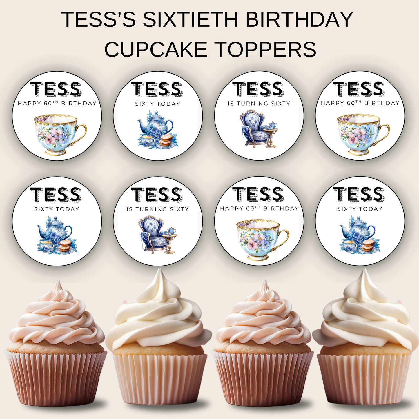 60th Birthday Cupcake Toppers Girl